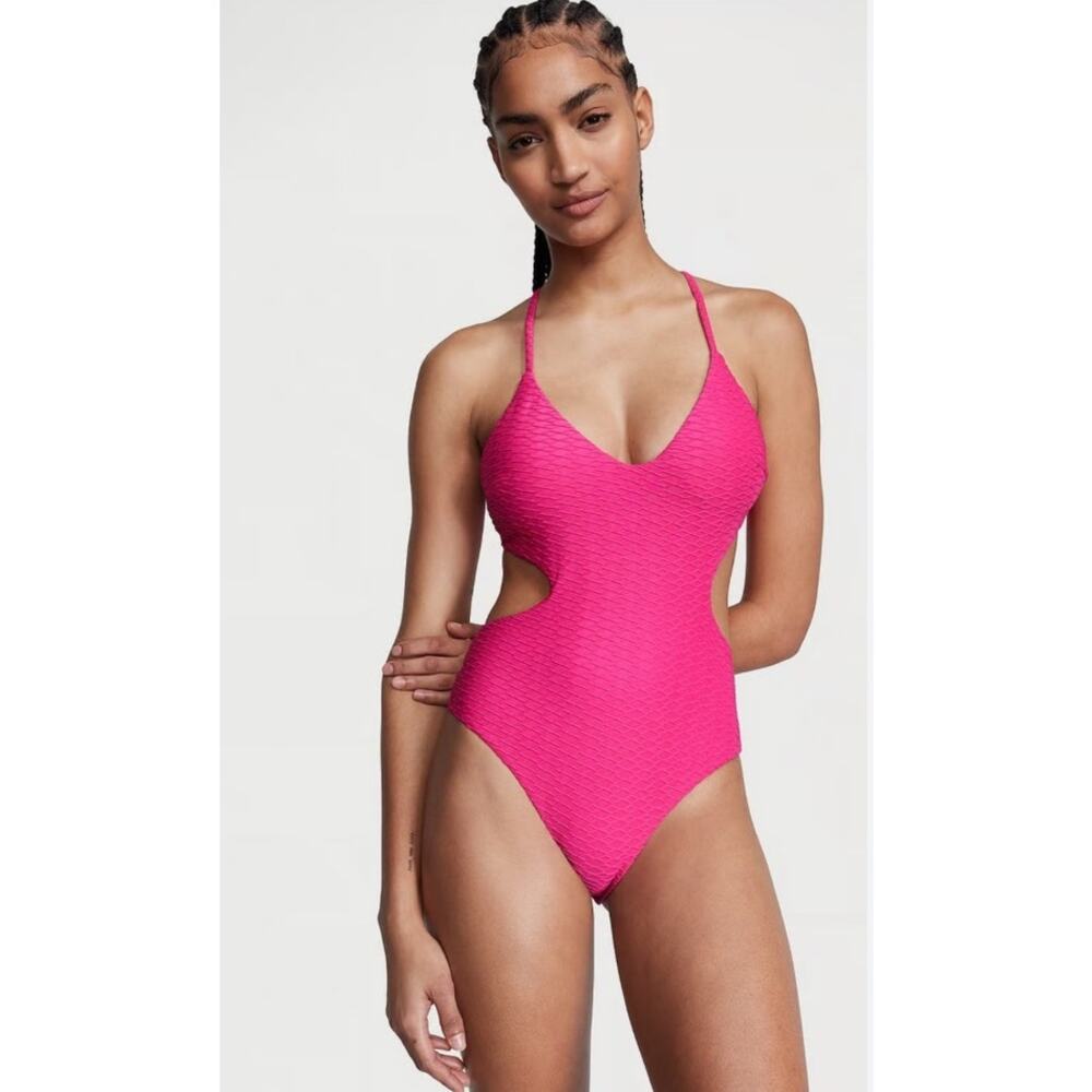 NWT Victoria's Secret Textured Hot Pink Cut-Out One-Piece Swimsuit